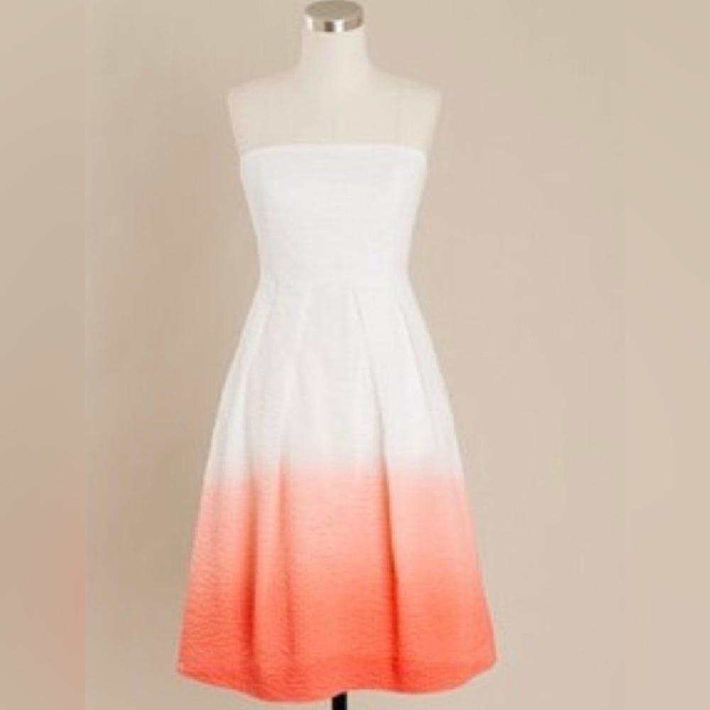 NWT J. Crew Strapless White to Coral Ombre Midi Dress minimalist boho brunch